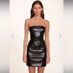 Real Elegant leather Black Strapless Dress